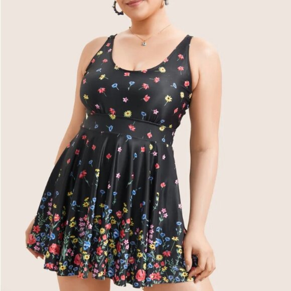 BloomChic Ditsy Floral Tummy Control Spaghetti Strap Swim Dress XL us 14 - Picture 1 of 4